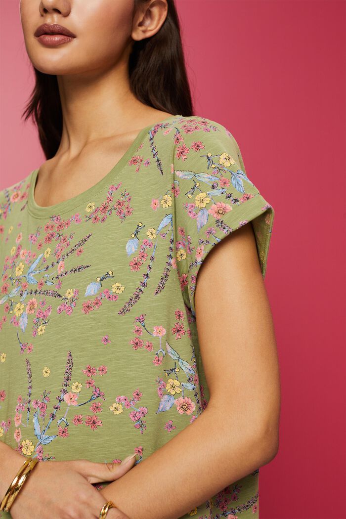 Cotton t-shirt with floral print, PISTACHIO GREEN, detail image number 2