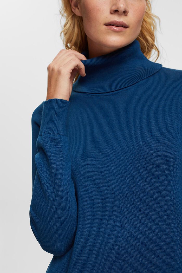 Knitted roll neck dress, PETROL BLUE, detail image number 0