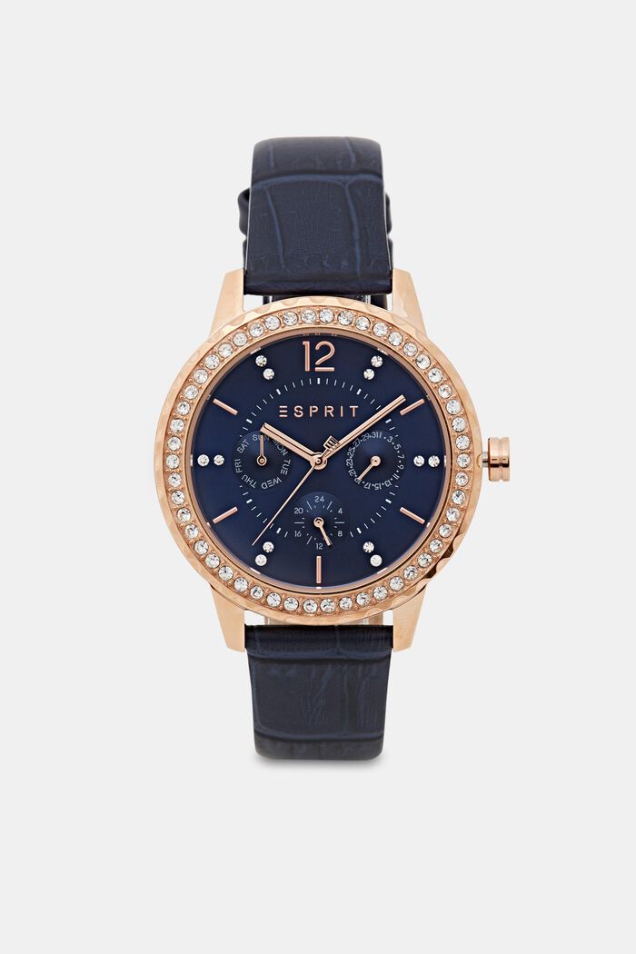Multi-functional watch with an encrusted bezel, NAVY, detail image number 0