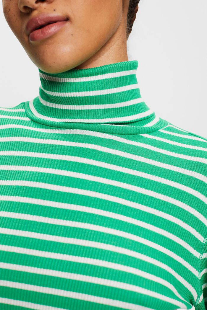 Striped Long-Sleeve Turtleneck, GREEN, detail image number 1