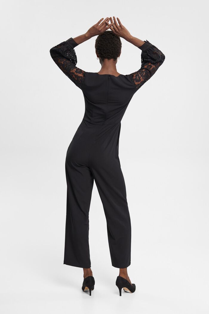 Jumpsuit with lace sleeves, BLACK, detail image number 3