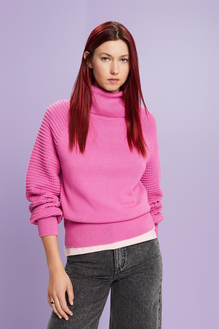 Cotton Turtleneck Sweater, PINK FUCHSIA, detail image number 2