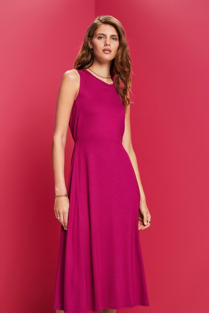 Jersey midi dress with fixed waist bands, DARK PINK, detail image number 0
