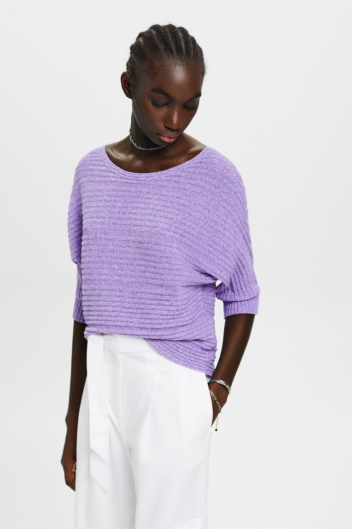 Textured knit short-sleeved jumper, PURPLE, detail image number 0