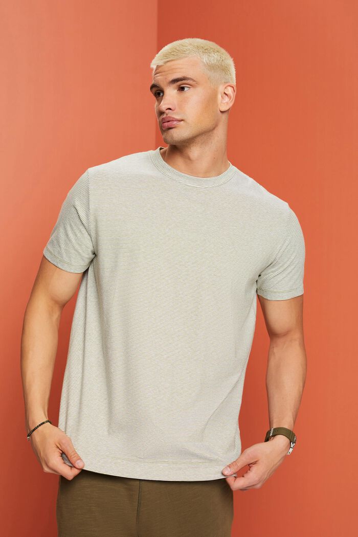 Striped jersey T-shirt, cotton-linen blend, LEAF GREEN, detail image number 0