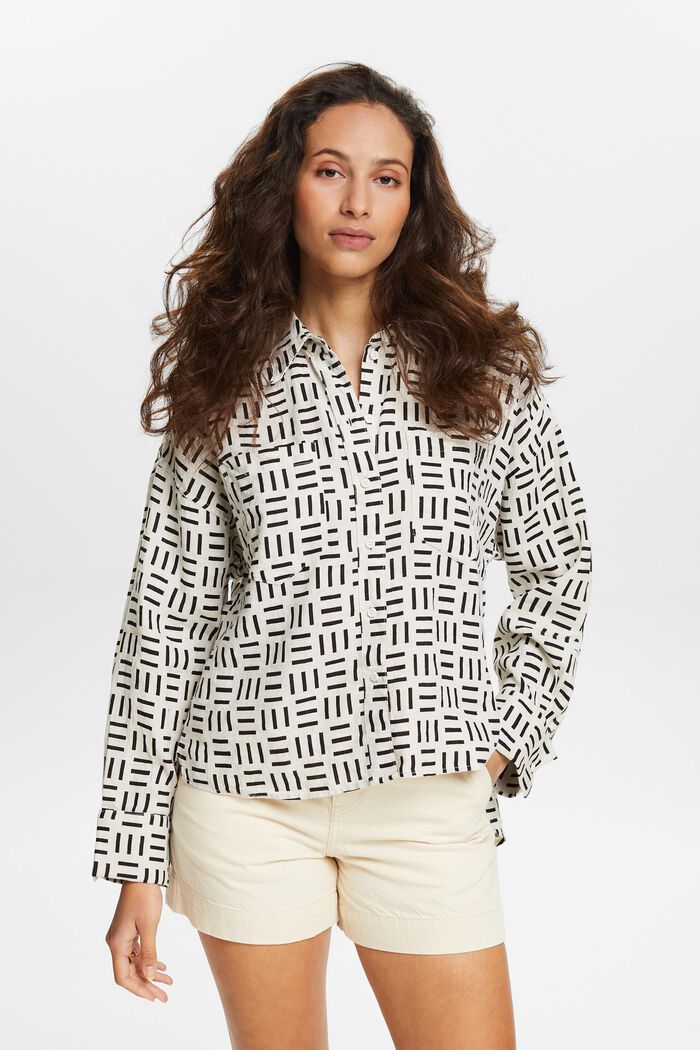 Printed Linen Button-Up Shirt, WHITE, detail image number 0