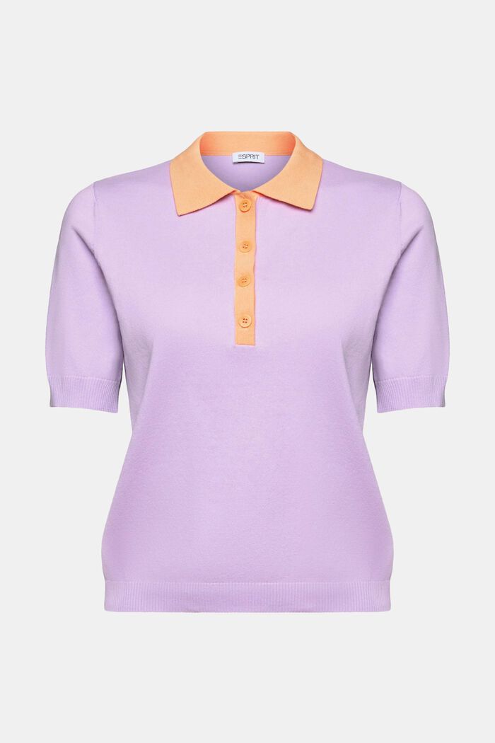 Cotton-Blend Polo Sweater, LAVENDER, detail image number 6