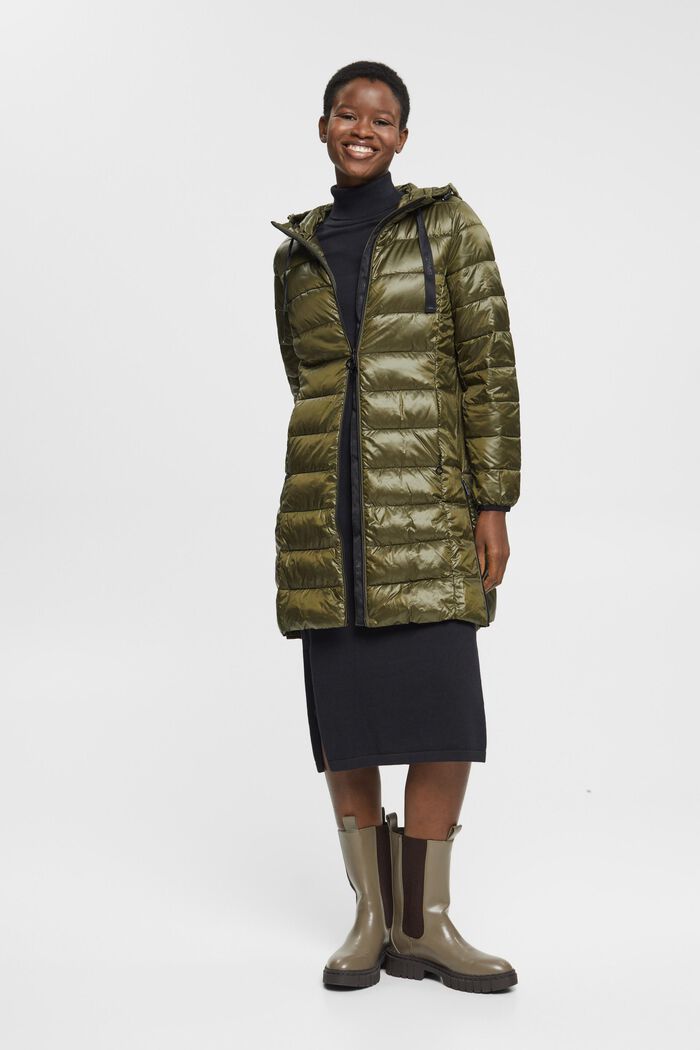Quilted coat with detachable drawstring hood, DARK KHAKI, detail image number 1