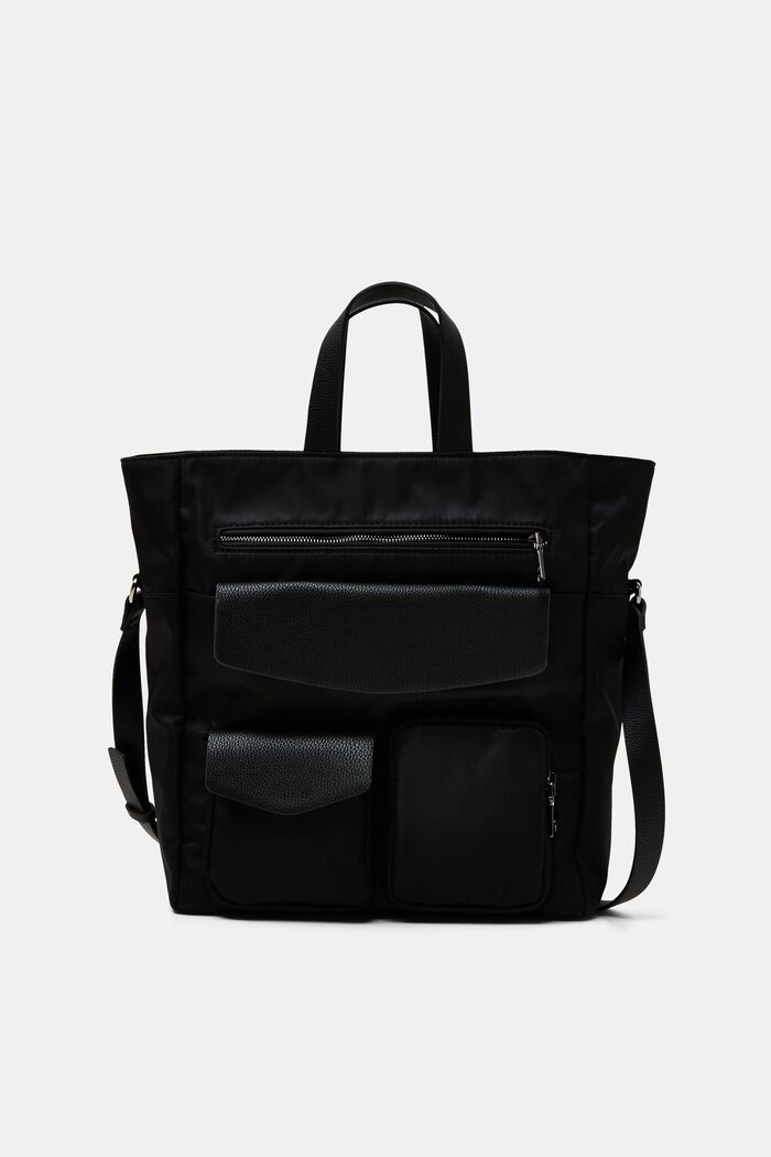 Nylon tote bag with front pockets