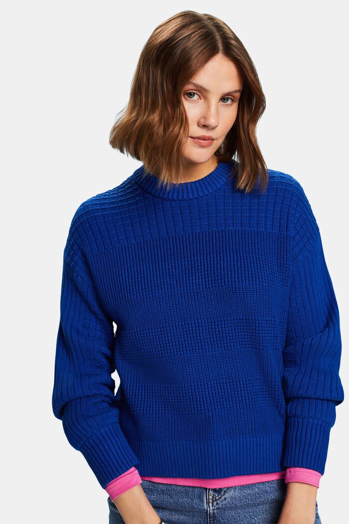 Structured Round Neck Sweater, BRIGHT BLUE, detail image number 0