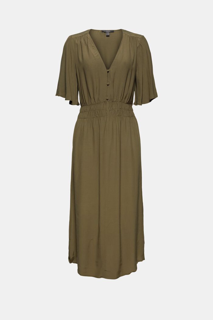 Midi dress with smocked waist, LENZING™ ECOVERO™, DARK KHAKI, detail image number 6