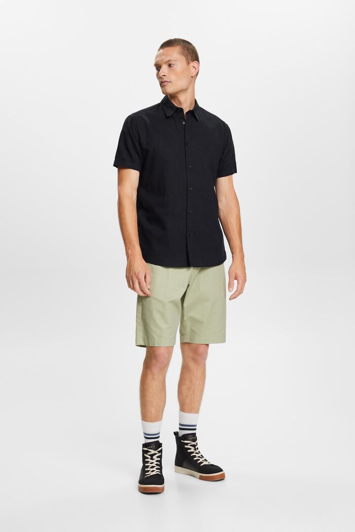 Linen and cotton blend short-sleeved shirt, BLACK, detail image number 1