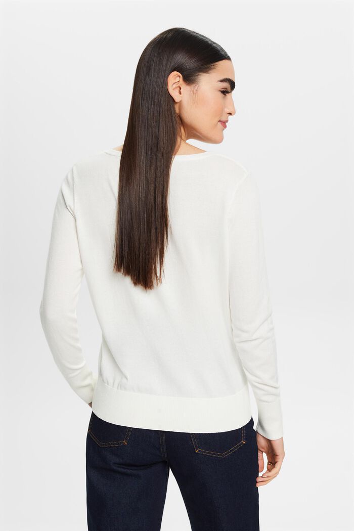Cotton V-Neck Sweater, OFF WHITE, detail image number 3