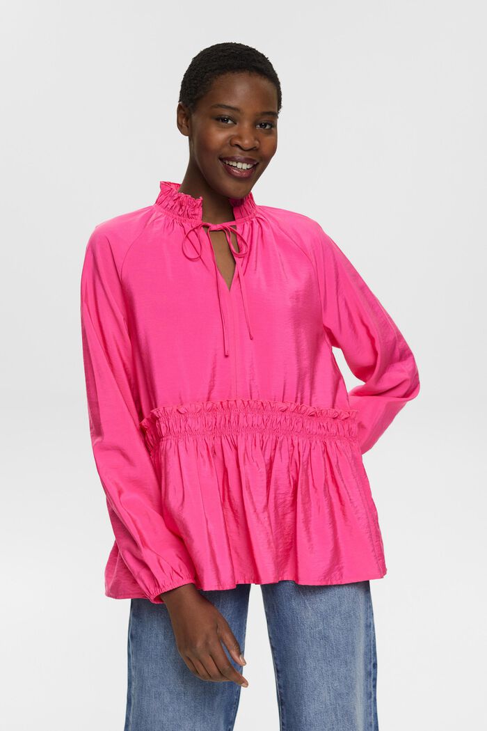 Ruffle blouse with tie detail, PINK FUCHSIA, detail image number 0