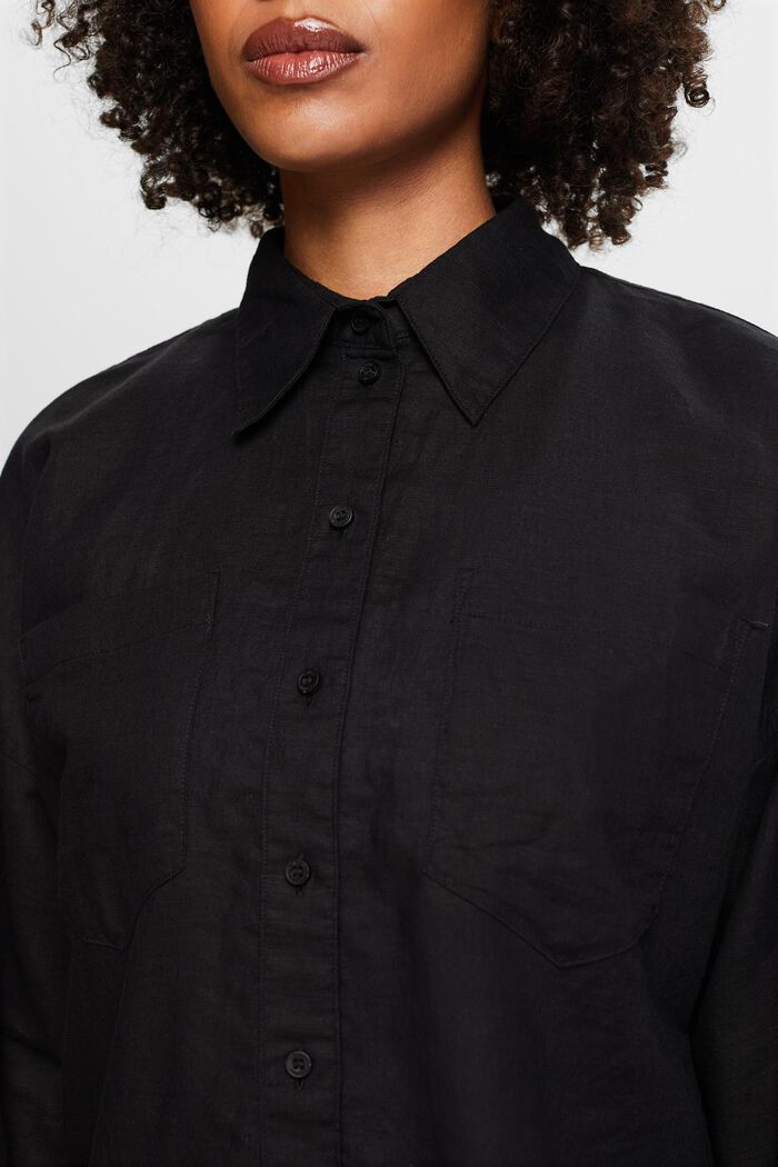 Cotton-Linen Shirt Blouse, BLACK, detail image number 3