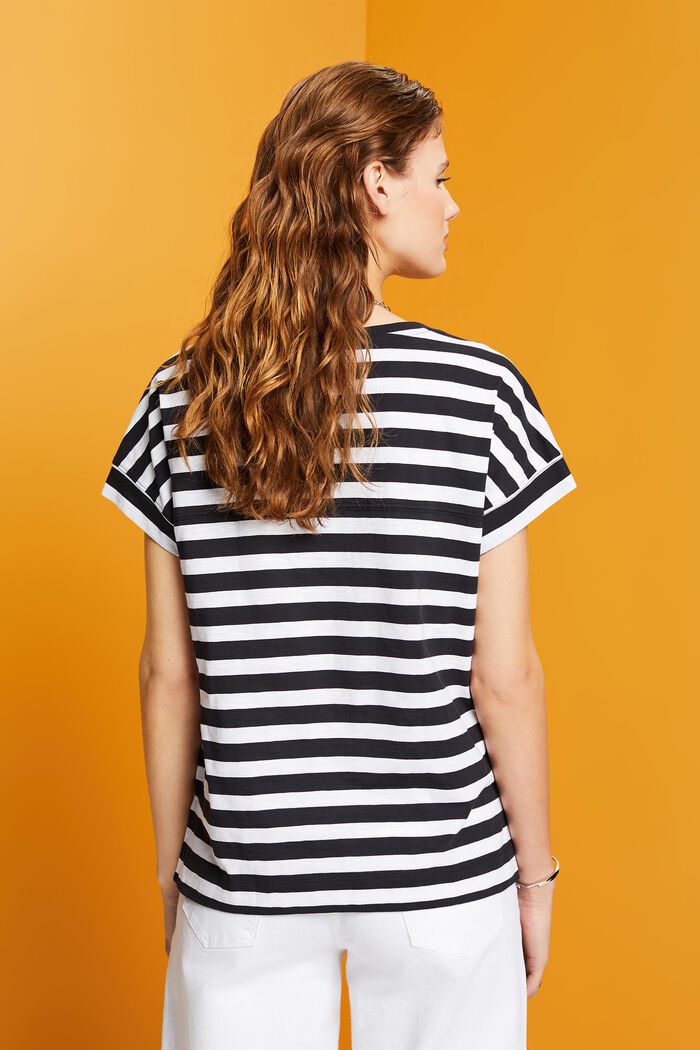 Striped v-neck cotton t-shirt, WHITE, detail image number 3