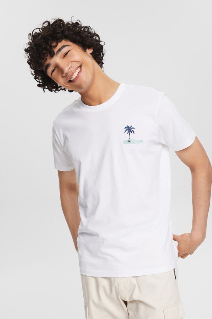 Jersey T-shirt with a small printed motif, WHITE, detail image number 0