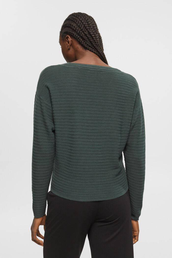 Mixed Knit Striped Sweater, DARK TEAL GREEN, detail image number 3