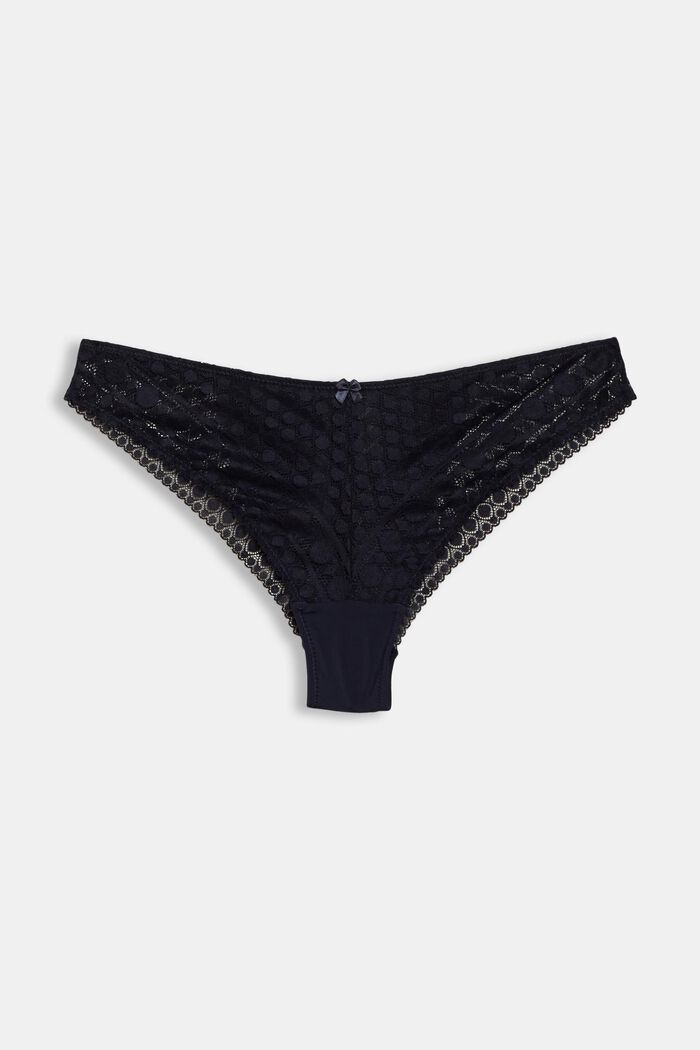 Recycled: Brazilian briefs made of geometric lace, NAVY, overview
