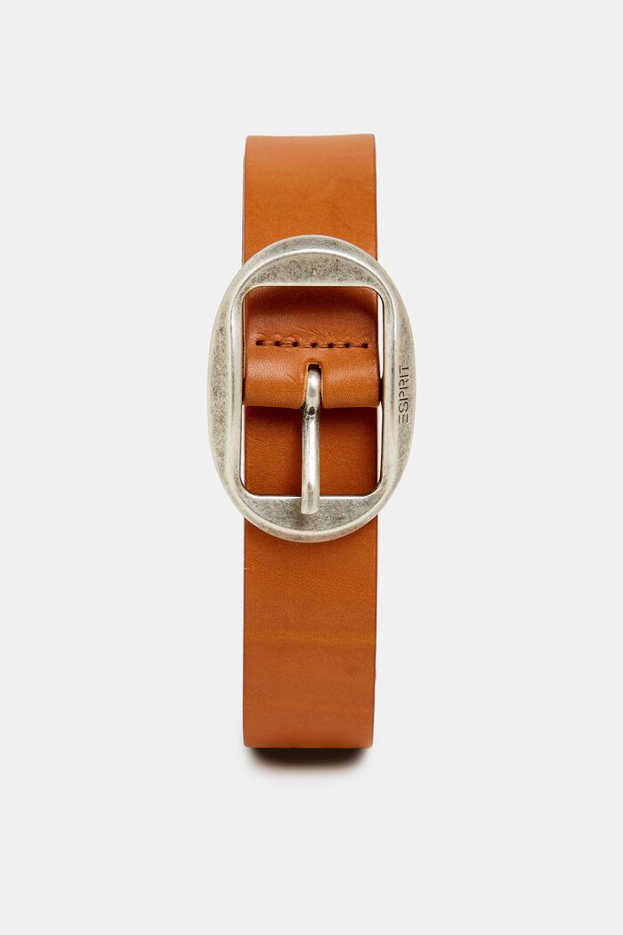 Leather belt with a vintage buckle, RUST BROWN, detail image number 0