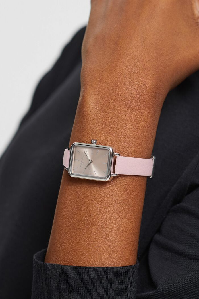 Square-shaped watch with a leather strap, PINK, detail image number 2