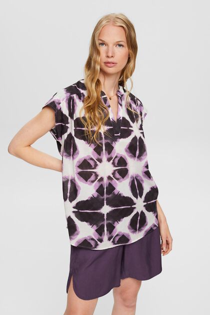 Lightweight blouse with pattern, DARK PURPLE, overview