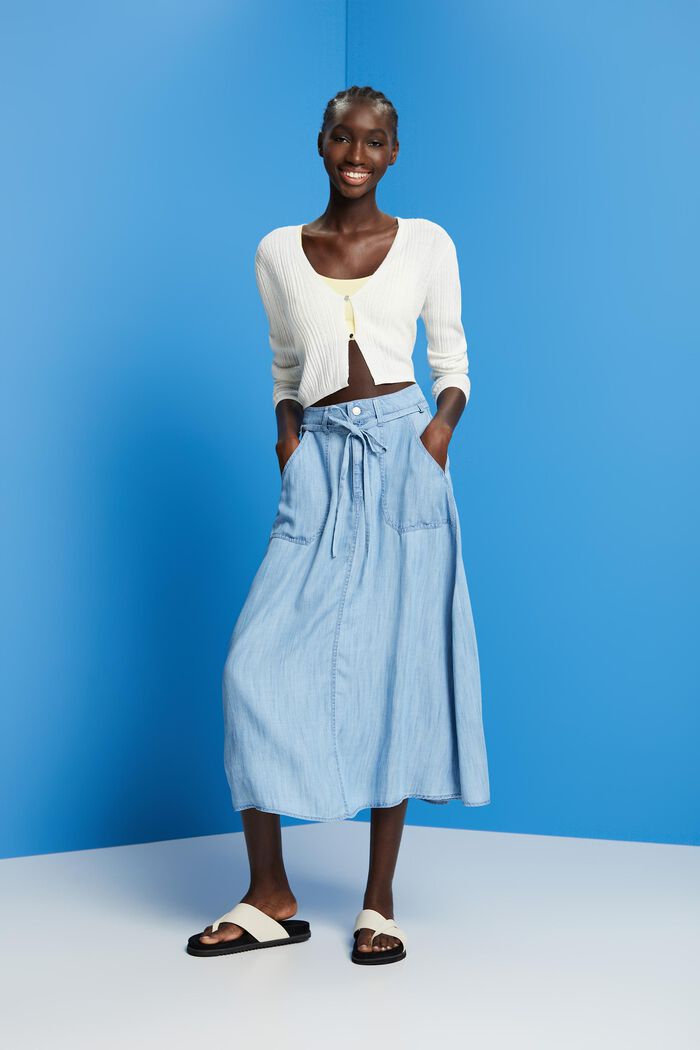 Made of TENCEL™: Denim-look midi skirt, BLUE LIGHT WASHED, detail image number 5