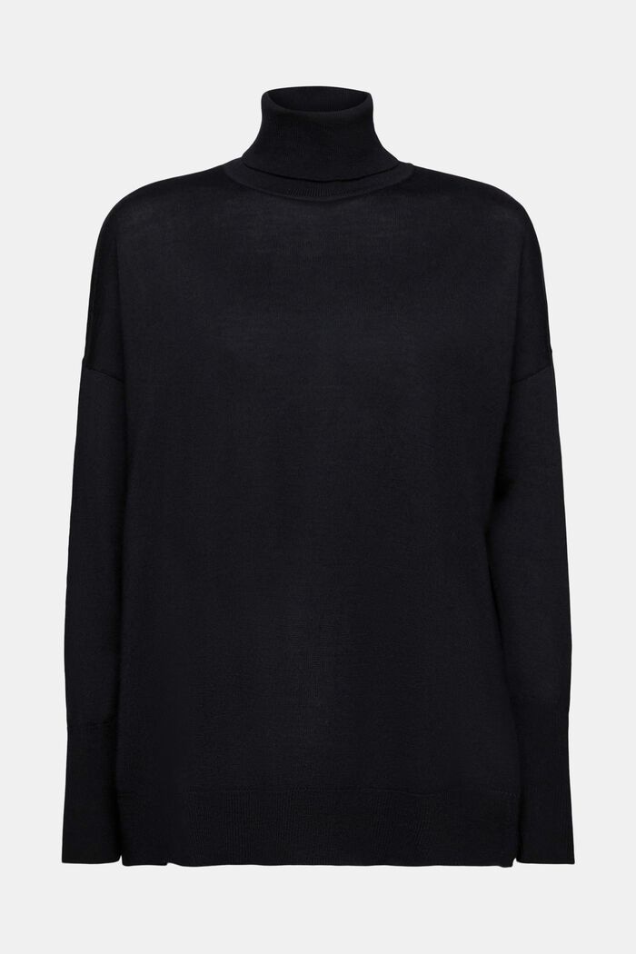 Oversized Wool Turtleneck Sweater, BLACK, detail image number 6