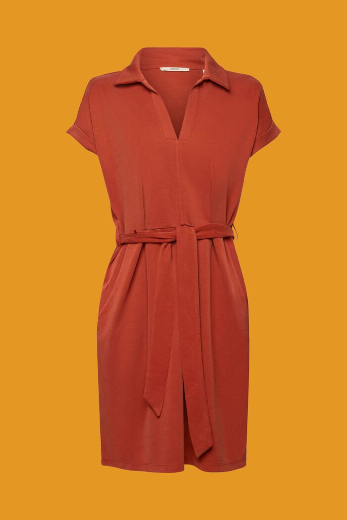 Knitted dress with a tie belt, TENCEL™, TERRACOTTA, detail image number 5