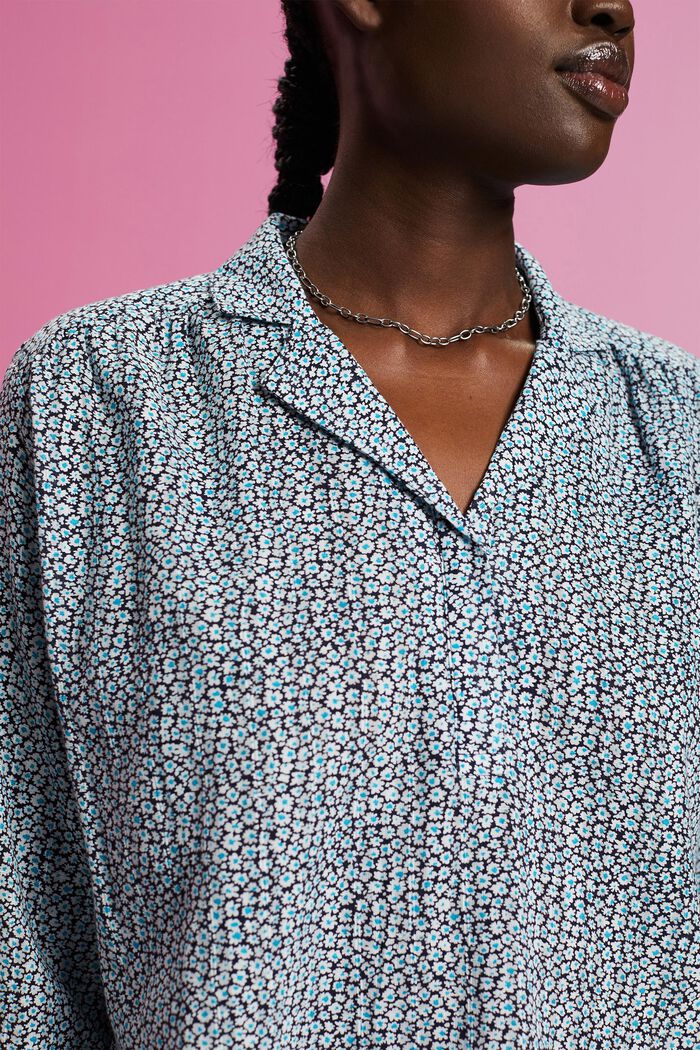 Cotton blouse with floral print, NAVY, detail image number 2