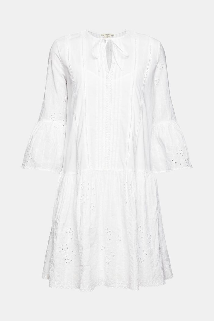 Dress with broderie anglaise embroidery, WHITE, detail image number 2