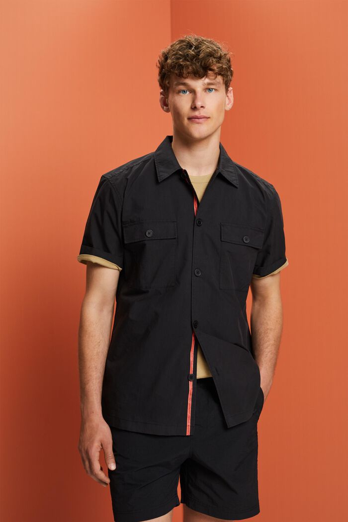 Short sleeve shirt, cotton blend, BLACK, detail image number 0