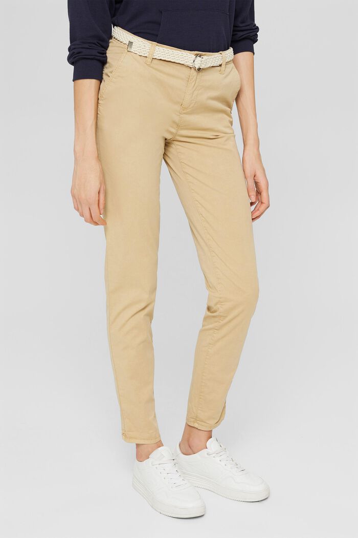 Chinos with braided belt, SAND, detail image number 0