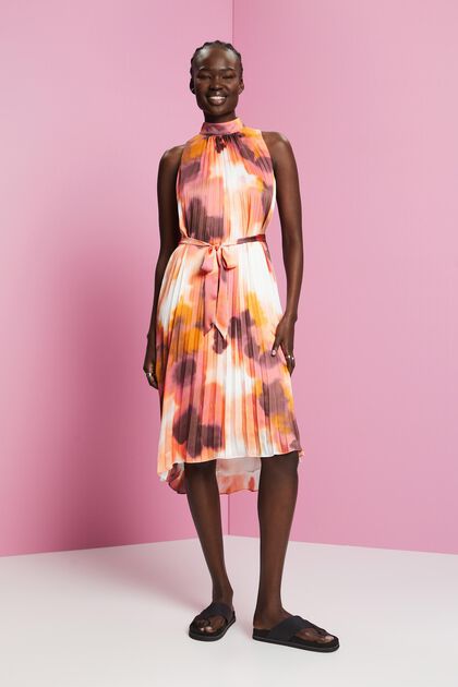 Crinkled midi dress with all-over print