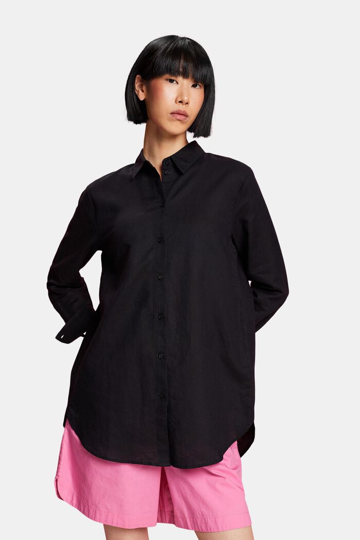 Linen-Cotton Shirt, BLACK, detail image number 0