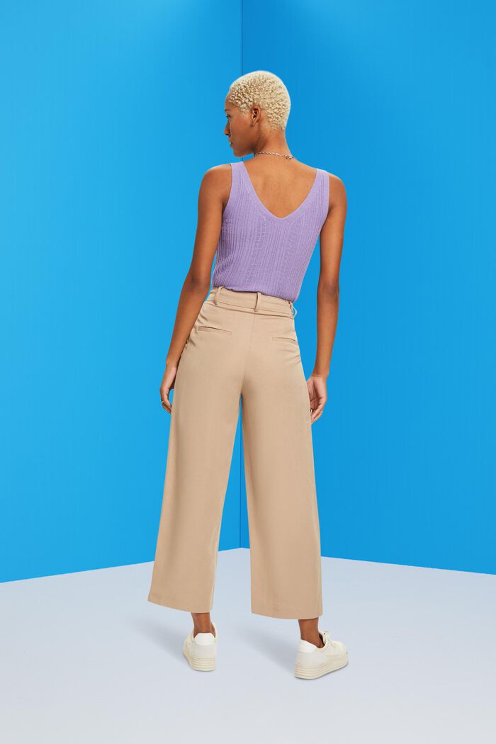 High-rise cropped wide leg trousers with linen, TAUPE, detail image number 3