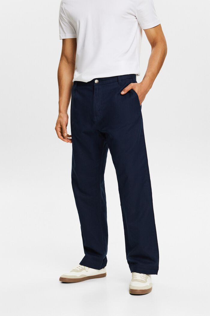 Linen-Cotton Straight Pant, NAVY, detail image number 0