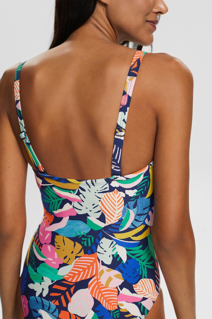 Made of recycled material: Swimsuit with a colourful pattern, NAVY, detail image number 1