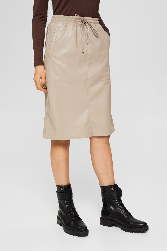 Knee-length faux leather skirt, LIGHT TAUPE, detail image number 0