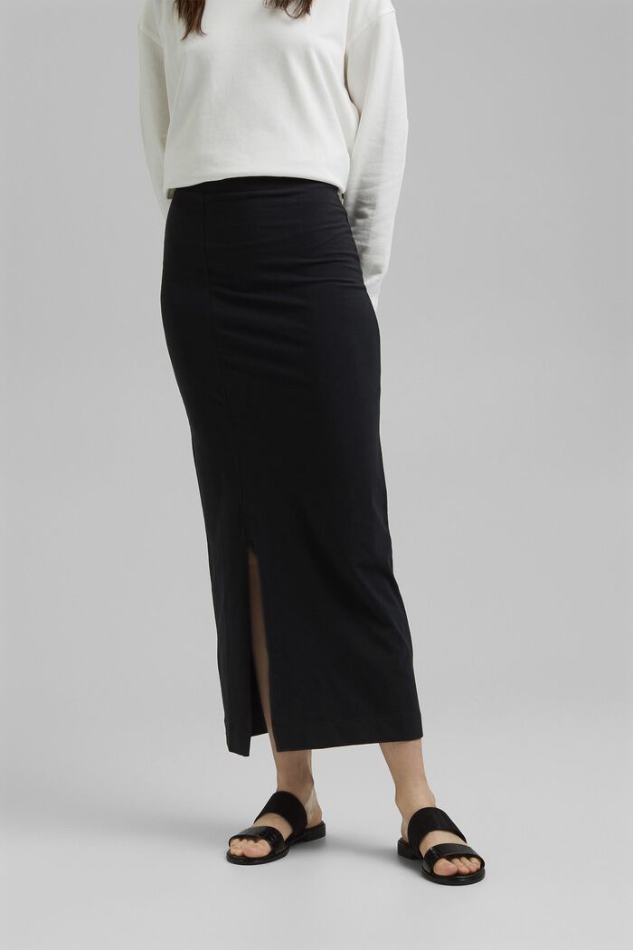 Jersey midi skirt, organic cotton, BLACK, detail image number 0