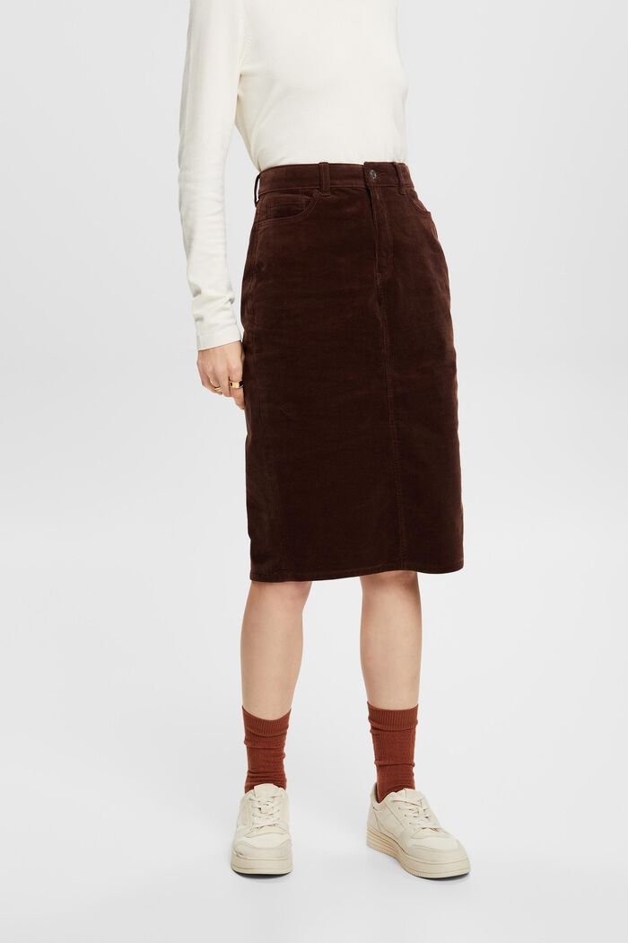 Corduroy Pencil Skirt, BROWN, detail image number 0