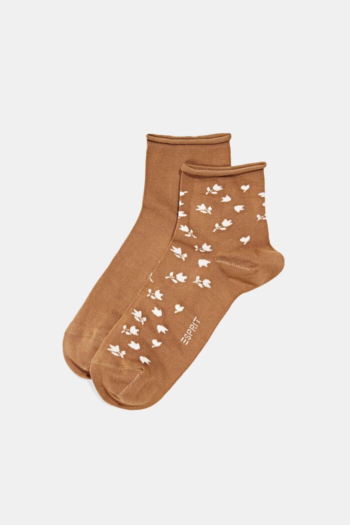 2-pack of short socks with floral pattern, SIENNA, detail image number 0