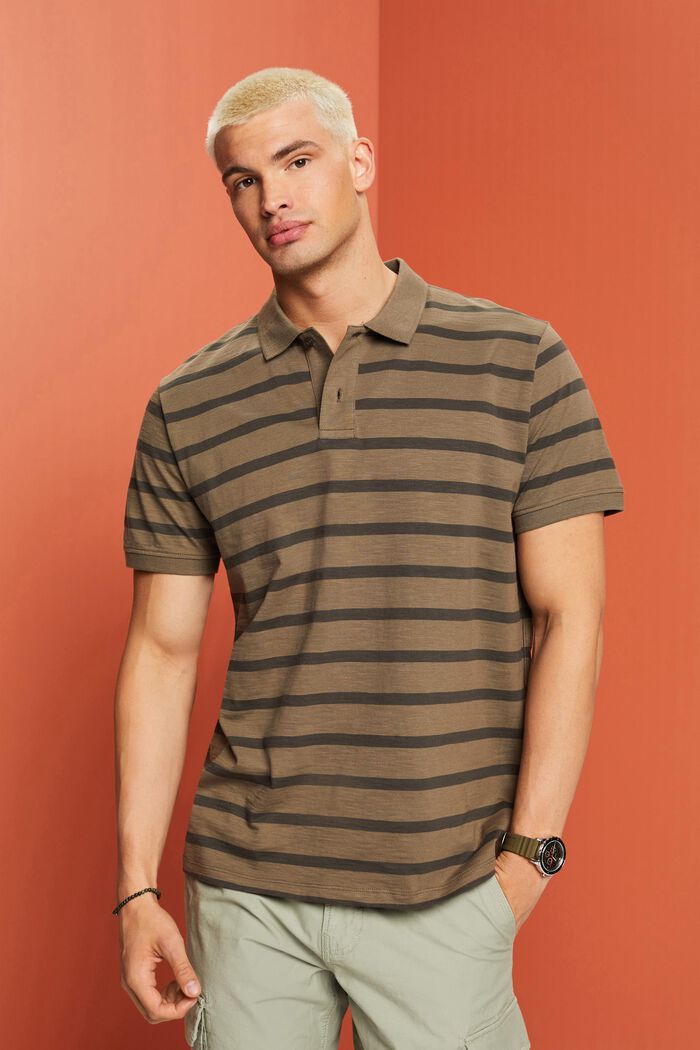 Patterned jersey polo shirt, KHAKI GREEN, detail image number 0