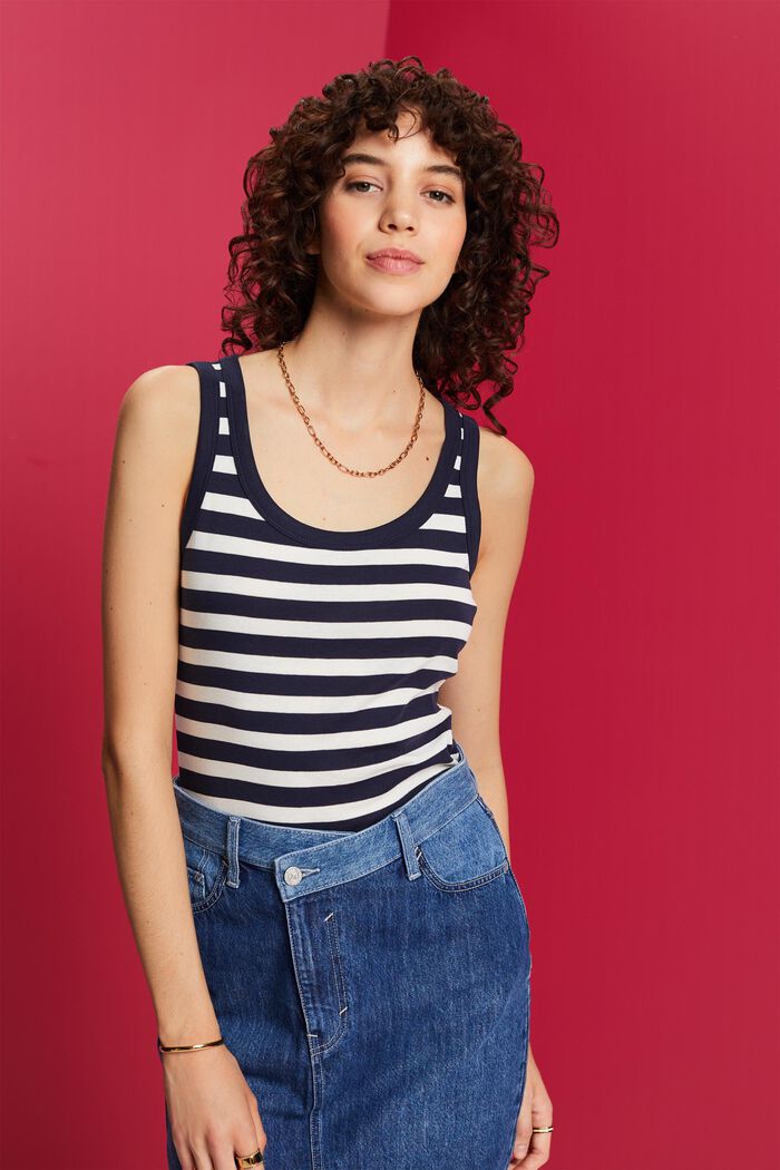 Striped Cotton Tank Top, NAVY, detail image number 0