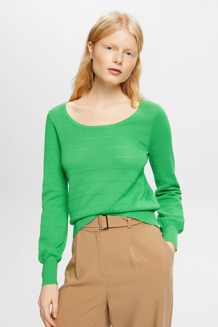 Pointelle cotton jumper, GREEN, detail image number 0