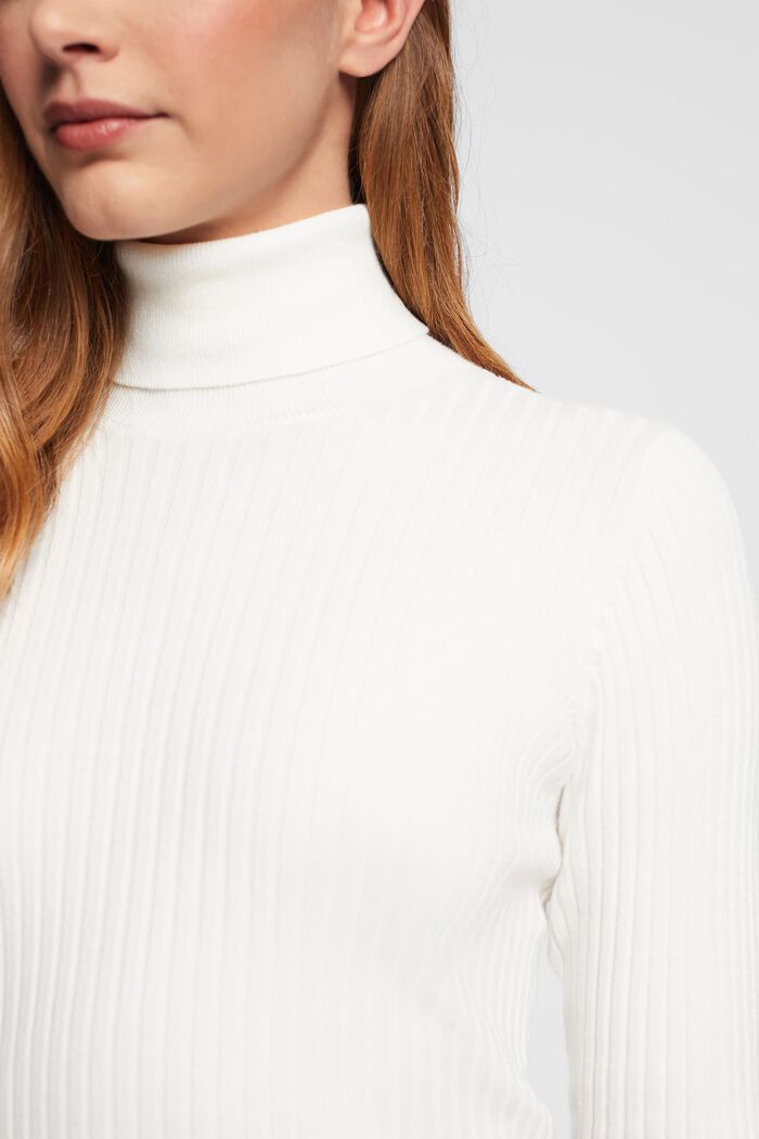 Rib knit roll neck jumper, OFF WHITE, detail image number 0