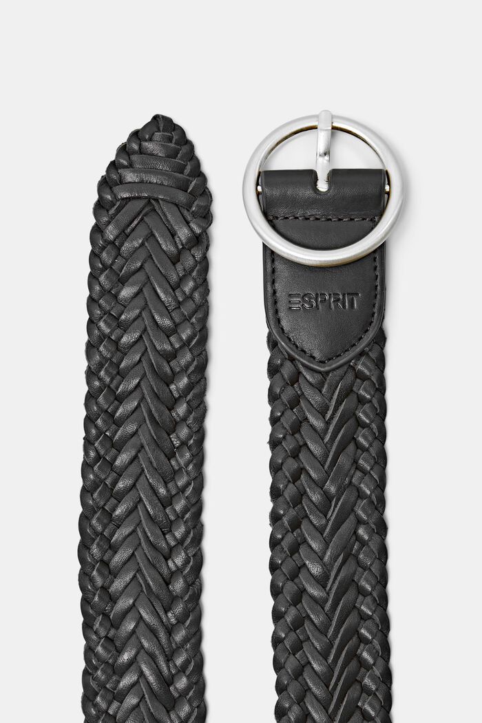 Braided Leather Belt, BLACK, detail image number 1