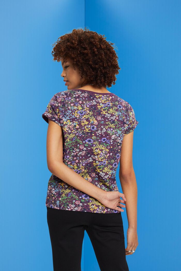Cotton t-shirt with floral print, DARK PURPLE, detail image number 3