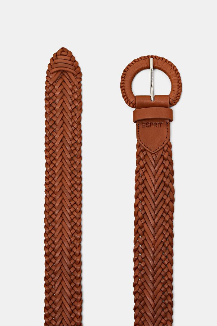 Payton leather braided belt, RUST BROWN, detail image number 1