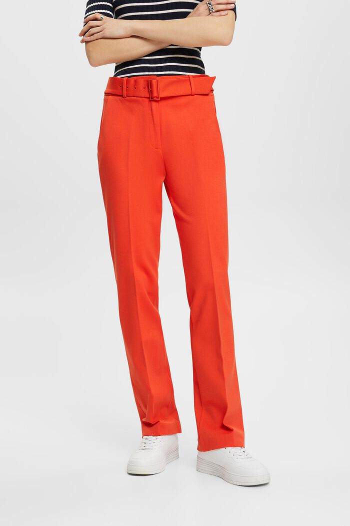 High-rise trousers with belt, ORANGE RED, detail image number 0